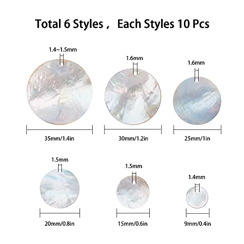 SUNNYCLUE 1 Box 60Pcs Natural Flat Round Seashells Pendant Mussel Shell Coin Drop Charm Beads 9mm/15mm/20mm/25mm/30mm/35mm Jewelry Making Supplies for Necklace Bracelet Earring Home Decoration - Image 3