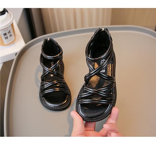 He&Yingmin Girls Roman Sandals Open Toe Zipper Flat Heel Cross Strap Kids Summer Sandal Shoes2