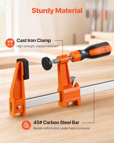 Image of VEVOR Bar Clamps for Woodworking, 8-Pack, 24 inch Opening F Clamps, 600 lbs Load Limit, with Plastic Pad and Self-Locking Design, Premium Cast Iron and Carbon Steel, for Wood Working and Metal Working