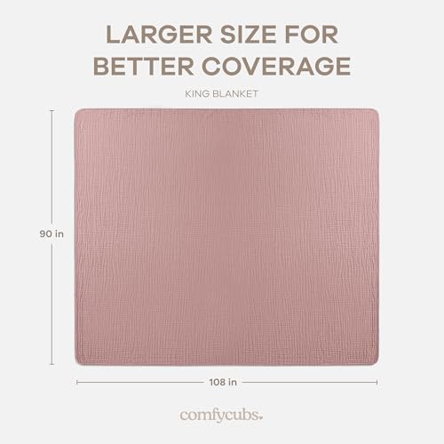 Image of Comfy Cubs Muslin Blanket for Adults King 108 inch x 90 inch - 6 Layer Soft, Breathable & Lightweight Muslin Adult Blanket - Machine Washable & Designed in The US Bedding for All Seasons - Mauve