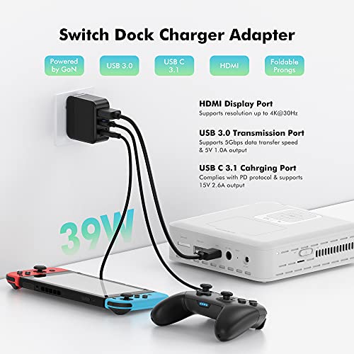 Kiwihome Switch Dock Charger Adapter For Switch Oled, 3 In 1 Switch Charger For Tv, Switch Tv Dock With Usb 3.0 Port, Covert Dock Switch For Android Smartphone Tablet, 1.2M Power Cord #TOP1