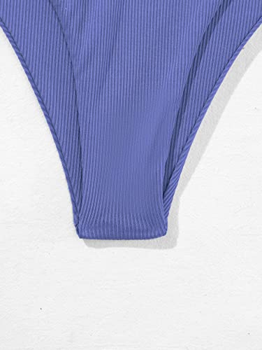 MakeMeChic Women's 2 Piece Bandeau Swimsuits Tie Side Ribbed Bikini Set Tankini Blue L - Image 6