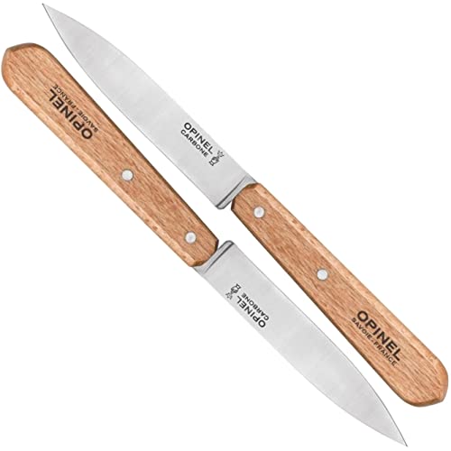 Opinel No. 102 Paring Knives 2 Piece Set, Carbon Steel Everyday Use Prep Knives For Chopping, Peeling, Slicing, Trimming, Stabilized Sustainably Harvested Beechwood Handles, Made In France #TOP1