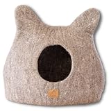 Handcrafted Wool Cat Ears Cave Bed - Perfect Hideaway for Your Feline Friend - Quiet/Warm for Sleeping & Relaxing - Love Your Pet Dog or Cat - 100% Organic Felt - Ethically Sourced (Brown)