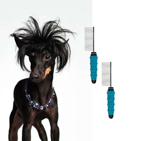 Dog Dematting Comb Ergonomic 30 Pin Non Slip Handle Double Coat Shed Detangling (2 Combs)