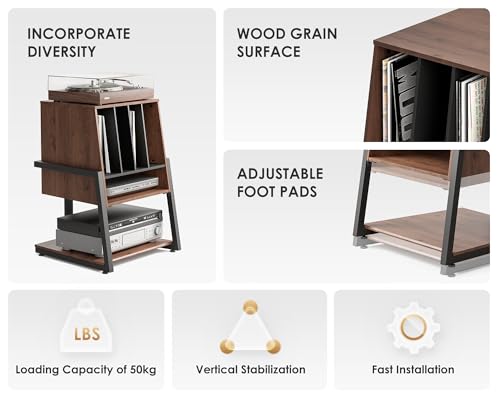 FITUEYES DESIGN Plattenspieler Tisch Hifi Rack Für Plattenspieler Schallplatten Kompaktanlage Plattenspieler Regal Modern elegant Eiffel Serie