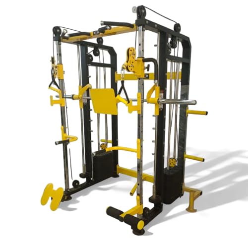 Image of Gym24 Equipments Sonata Functional Trainer with Smith Machine & Power Cage | Dual Cable Crossover System | 160 kg PVC Weight Stack | Multi Gym Strength Training Equipment with Bench | Yellow Black