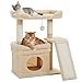 PAWZ Road キャットタワー 低い シニア猫 ミニ 猫タワー 麻紐爪研ぎ 猫ハウス はしご スロープ 短足 高齢猫 マンチカン おしゃれ 階段 登りやすい 人気 据え置き 省スペース 組立簡単 安定 - 高さ65cm ベージュ