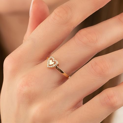 14K Real Solid Gold Ring for Women, Princess Queen Crown Ring with Thin Simulated Diamond, Engagement3