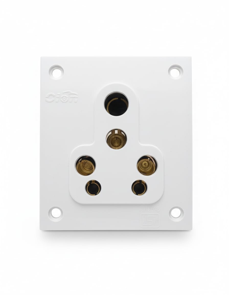 SEER 6/16A Multi Socket, 6-Pin Non-Modular Electrical Socket, White Polycarbonate with Porcelain Back, Heavy Duty for Home and Office, with Mounting Screws-picture-33
