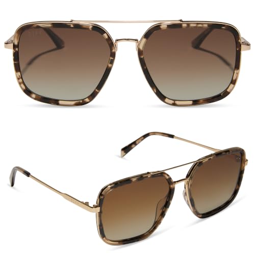DIFF Jordan Designer Oversized Navigator Sunglasses for Women | UV400 Polarized Protection | Espresso Tortoise + Brown Gradient