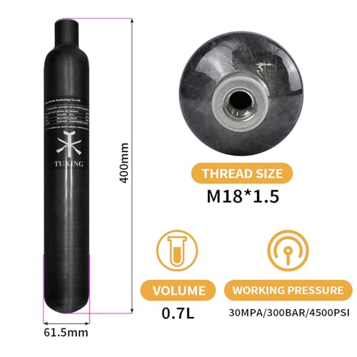 TUXING 4500Psi Pcp Air Tank 0.7L 42Cu in 700cc Carbon Fiber HPA Tank,Gas Cylinder,Paintball Hunting for PCP Air Rifle Gun Daystate and FX Thread M18 * 1.5 - Image 3