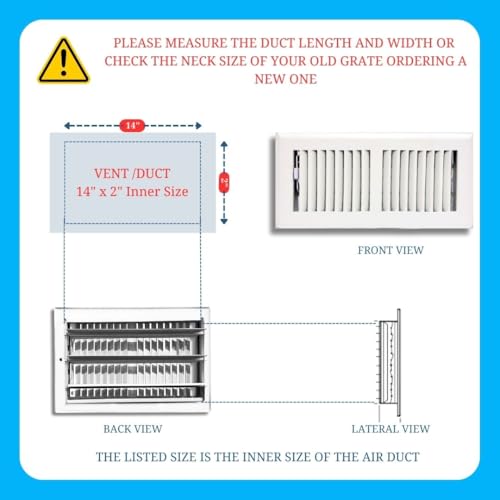 Image of 2 inch x 14 inch White Floor Register 2 Way - Stamped Face Steel Vent Cover, HVAC Floor Grille for AC Heat, Fits 2x14 Duct Opening, Heavy Duty Metal Register