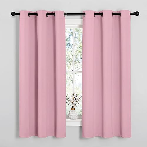 Image of NICETOWN Room Darkening Curtains 63 inch Long Set of 2 for Bedroom, Rouge Pink Nursery Essential Thermal Insulated Solid Grommet Top Blackout Curtains /Drapes (1 Pair, 42 inches Wide)