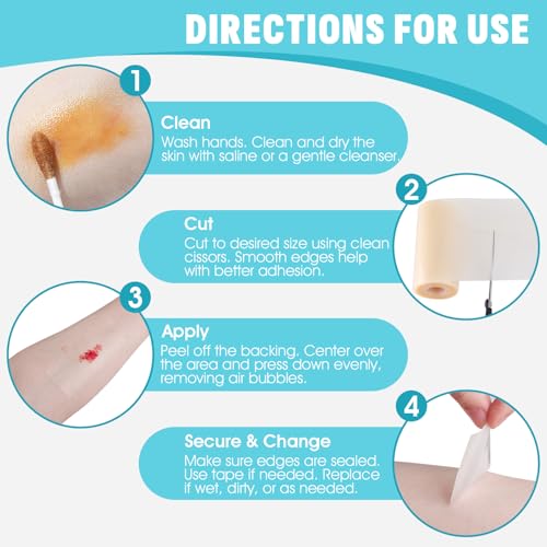 Image of 3-Pack Hydrocolloid Roll (4in x 10ft Each) - Cut-to-Size Extra Large Bandage Tape with Self-Adhesive - Wound Care Dressing for Acne, Burns, Blisters,First Aid Kit Essential (30ft Total)