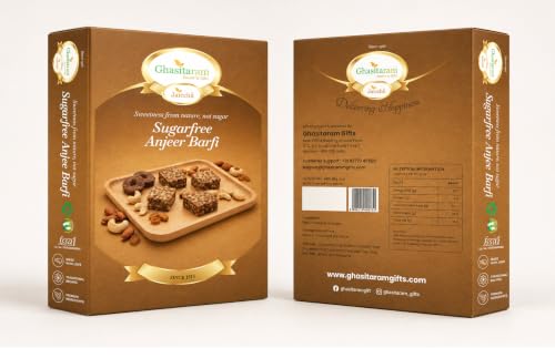 Image of Ghasitaram Gifts Sugar Free Sweets - ANJIR Burfi /Barfi 200 GMS with Rakhi