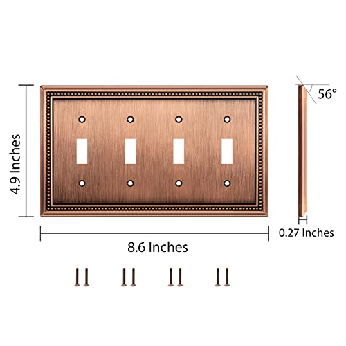 Image of Henne Bery Sunken Pearls Heavy Duty Decorative Wall Plate Switch Plate Outlet Cover (Quad Toggle, Antique Copper)