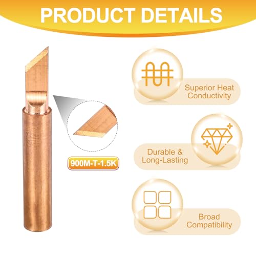 Image of MECCANIXITY 5 Pcs 900M Soldering Iron Tips Copper Non-magnetic Welding Head with Cleaning Sponge Pad Replacement for Solder Station Tip (900M-T-1.5K)