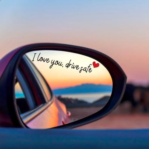 Image of Gosknor 10pcs I Love You Drive Safe Rearview Mirror Decal, Drive Safe Sticker Rear View Mirror Sticker Vinyl Car Vanity Decoration (Black)