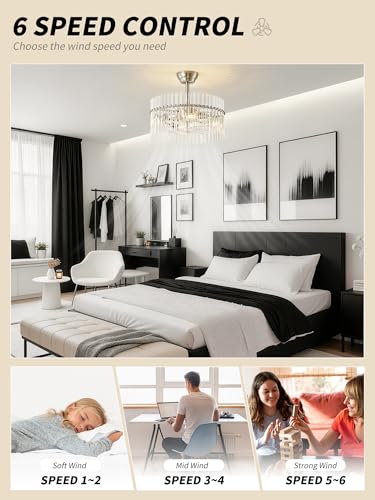 Image of SYDACG 20 inch Silver and Clear Crystal Fandelier Ceiling Fan with Light, Mid-Century Chandelier Ceiling Fan with Light Remote Control, 6 Speeds for Bedroom, Nursery, Living Room