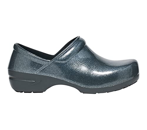 Image of Anywear SR Angel Slip Resistant Work Shoes for Women - Fluid Resistant Nursing Clogs - All Day Comfort Gardening, Nurse Clogs & Chef Shoes - Silver Cloud Pearl Glitter - 11 Women /9 Men