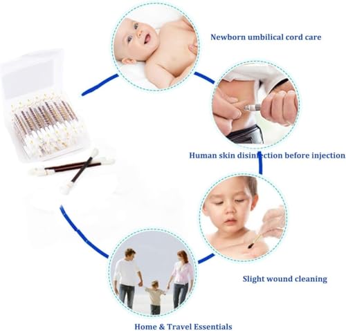 Image of UCRAVO 50 Pcs Cotton Iodine Swabs Individually Wrapped Disposable Swab sticks Medical Sanitary Fiber Effective Cleaning and Disinfection with Soft and Gentle Touch First Aid Swabs Iodine Wound Cleaner