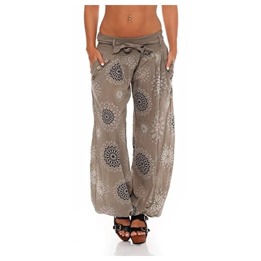 Malito Harem Pantalón con Veraniego Print Boyfriend Aladin Bombacho Sudadera Baggy Yoga 3481 Mujer Talla Única (Fango)