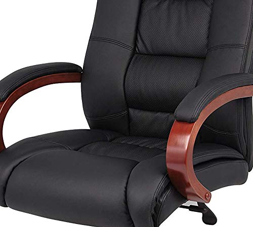 Image of High Back PU Leatherette & Wooden Chair | Director & Executive Chair | Handle & Wooden WheelBase | Height Adjustable Revolving Chair | Hand Crafting & Polish | Top Office Chair