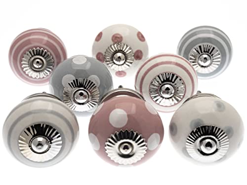 Mango Arbre Assortiment de 8 boutons de meubles vintage et gris pastel en céramique (MG-723) TM Produit déposé.