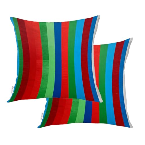 BaoNews Red Retro Striped Throw Pillow Covers, Blue Aztec Rainbow Cushion Cases Digital Blended Hidden Zipperl Decorative Pillow Covers Square 24X24 in 2 Pcs