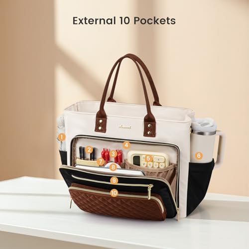Image of LOVEVOOK Lunch Tote Bag for Women, 3 in 1 Work Bag with Insulated Lunch Compartment & 40oz Large Cup Holder & Multi-Pockets, 15.6 inch Laptop Bag for Office /Daily /Travel, Gifts for Teacher Nurse Mom