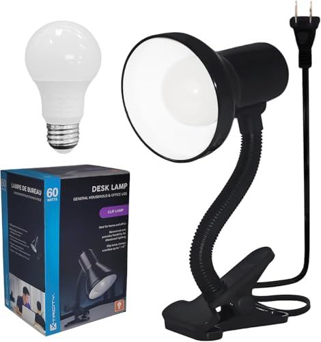 Image of Xtricity LED Clip on Desk Lamp with 360 Flexible Gooseneck (Black Finish) | Reading Light for Bed Headboard- A19 Bulb Included, 120V, On /Off Switch, 10.25 inch Height Table Lamp