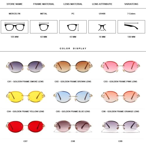 Lunettes de soleil de luxe sans monture style steampunk ovale rétro chic