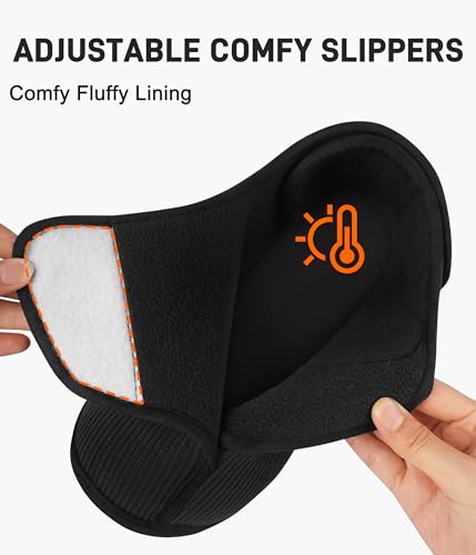Forvevo Mens Slippers Size 9, Wide Fit Memory Foam Slippers, Fluffy Warm Comfy Fleece Non-Slip Diabetic Slipper For Arthritis Edema Swollen House (Black) - 3