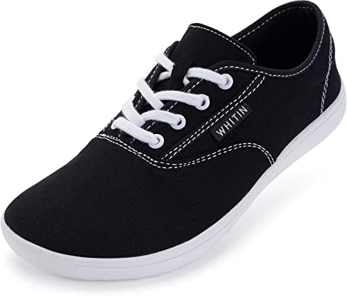 WHITIN Womens Canvas Minimalist Barefoot Sneakers Extra Wide Toe Box Zero Drop Sole Shoes Ladies Width Fit Minimus Size 9 9W Flat Gym Trail Running Camping Weight Lifting Walking Female Black 40