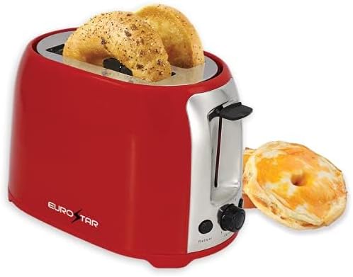 EUROSTAR ET751R - Tostadora de ranura ancha Cool Touch de 2 rebanadas, color rojo