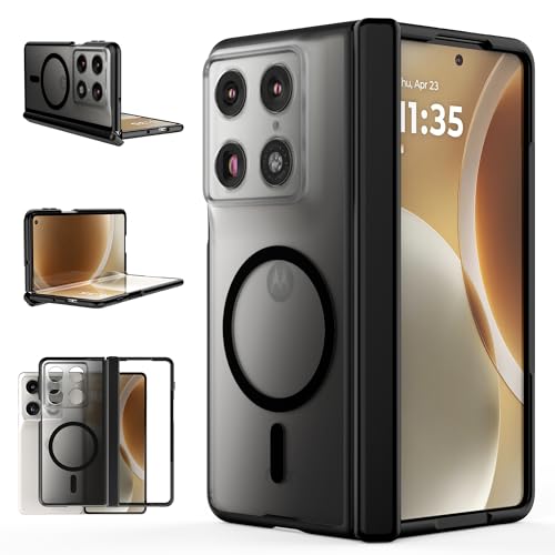 Cresee Magnetic for Motorola Razr Fold Case (2026) Hinge Protection, Compatible with Magsafe, Matte Translucent Hard Back + TPU Bumper Shockproof Phone Case for Moto Razr Fold - Black Frost