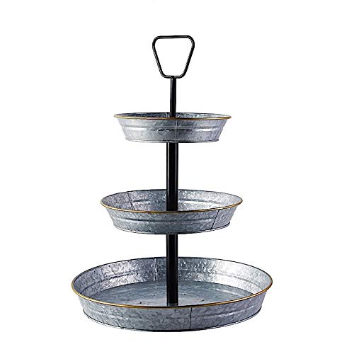 BalsaCircle 20-Inch Silver Black 3 Tier Galvanized Metal Serving Trays Cupcake Holders Stand Wedding Party Home Events Centerpieces