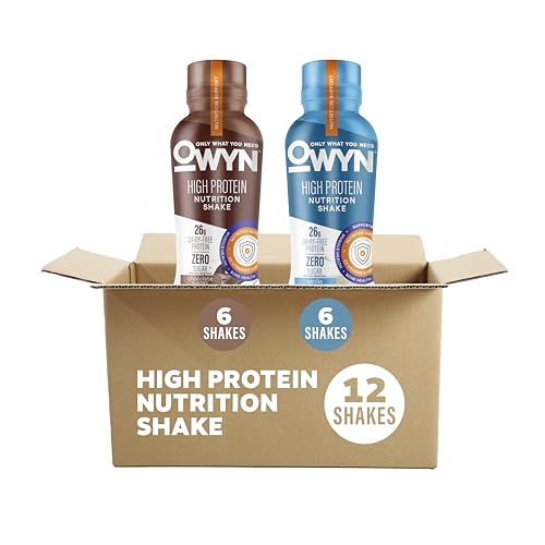 Image of OWYN Only What You Need High Protein Shake, Chocolate and Vanilla Flavored, 26g Protein, 0g Sugar, 3g Fiber, Dairy Free, Plant Based Protein Drink, 12 Count