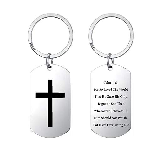 LiFashion Personalized Bible Verse Keychain,Customized Bible Verse Dog Tag Christian Cross Keyring Religious Baptism Gift