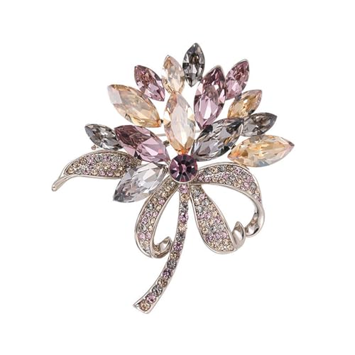 Image of Sparkling Rhinestone Flower Brooch Pin Premium Blue Purple Crystal Flower Brooch Lapel Pins Vintage White Rose Broochs Clothes Hat Bag Dress Clothing Jewelry for Women