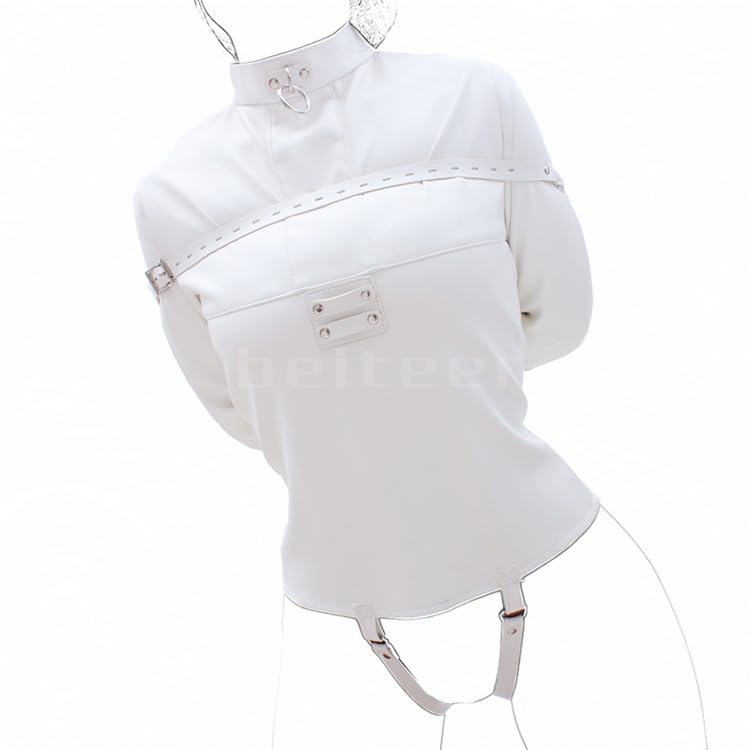 Straight Jacket Costume Body Harness Adjustable Novelty Fancy Cosplay Costume Soft Hand Cross Arm Guard Adult Costume (White M)