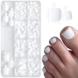 AddFavor 240pcs White Press on Toenails for Women Toe Press on Nails Square Toe Nails Press ons Fake Toe Nail Tips 12 Sizes White Toenails Press on Artificial Fake Toenails with Adhesive Tabs Glue