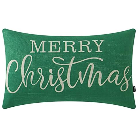 TRENDIN Green Merry Christmas Pillow Cover 20x12 inch, Wood Grain Oblong Throw Pillowcase, Home Chair Office Holiday Decorations Linen Cushion Cover for Sofa Couch PL702TR Cover