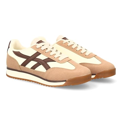 95721 Zapatilla Plana para Mujer con Cierre de Cordones. Diseno Moderno con Contraste Lateral. Ideal para Otono Invierno. Kaki Talla 40