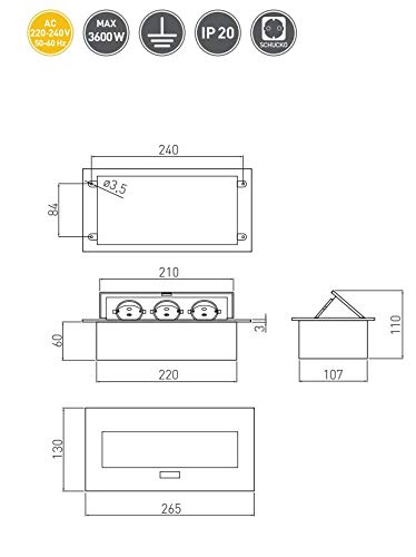 Regleta de escritorio con 3 tomas Schuko en aluminio para optimizar tu mesa 3