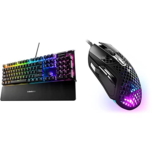 SteelSeriesÂ Aerox 5 - Lightweight Gaming Mouse & ApexÂ 5Â Hybrid Mechanical Gaming Keyboard â Per-Key RGB Illumination â Aircraft Grade Aluminum Alloy Frame â OLED Smart Display (Hybrid Blue Switch)