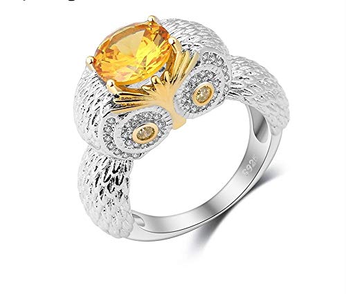 Nattaphol Vintage 925 Sterling Silver Night Owl Charms Rings for Female Yellow Oval Crystal Cubic Zircon Stone Jewelry Bague (9)