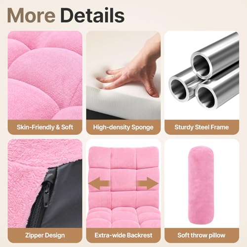 Image of HOPERAN Floor Chair with Back Support, 6-Poistion Adjustable Floor Gaming Chair for Adults, Padded Reclining Floor Chair, Folding Floor Chairs for Meditation, Sleeping, Reading, Gaming, Pink
