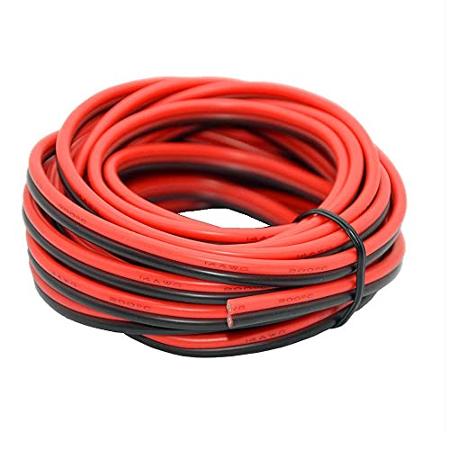 Silicona Alambres Eléctricos 14 AWG de 10 Metros [negro 5 m rojo 5 m] 2 conductores línea de alambre paralelo suave y flexible 2,1 mm2 gancho hasta hilos sin oxígeno alambre de cobre estañado Cover